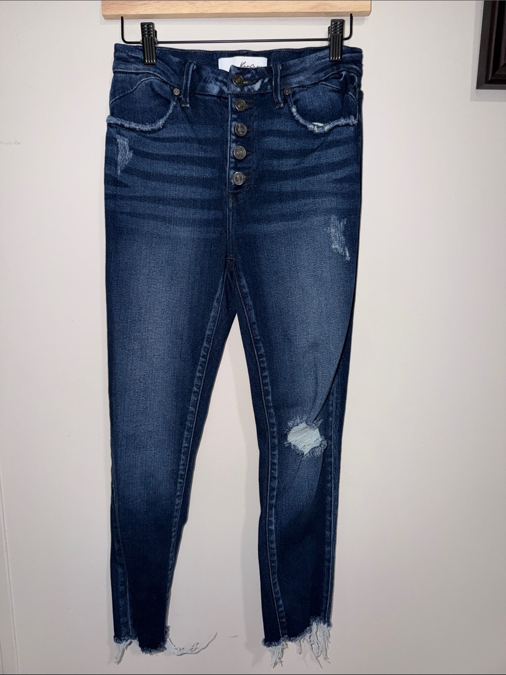 KanCan Indigo High-Rise Button-Fly Distressed Skinny Jeans